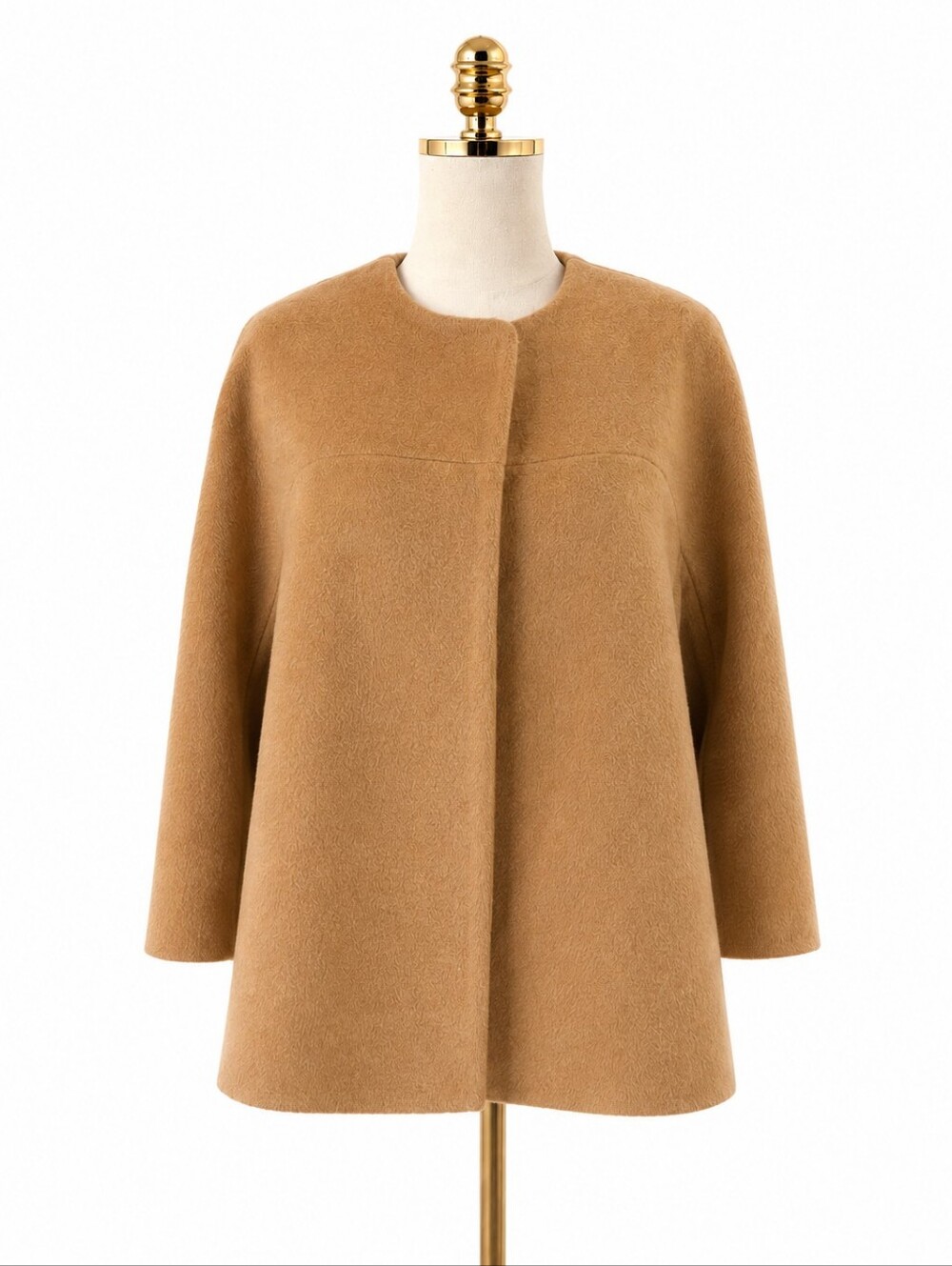 Chiarulli 100% Virgin Wool Cropped Swing Coat Jacket Camel IT 42 NWT